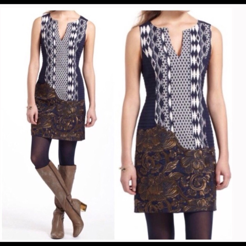Pretty Floreat embroidered dress, blue and gold